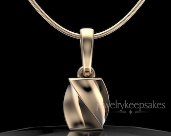 14K Gold Twisted Rectangle Permanently Sealed Cremation Necklace