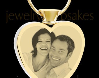 Personalized Gold-Plated Heart Photo Cremation Necklace