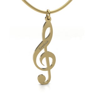 Personalized Treble Clef Music Note Gold Engraved Custom Necklace
