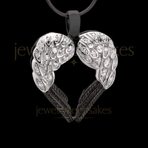 Sterling Silver Silver with Black Winged Heart Cremation Necklace