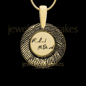 Fingerprint Signature Necklace 14K Gold, Round Signature Fingerprint Engraved Jewelry, 14K Gold Round Signature Fingerprint Necklace Jewelry