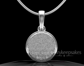 14K White Gold Patterned Round Permanently Sealed Cremation Necklace