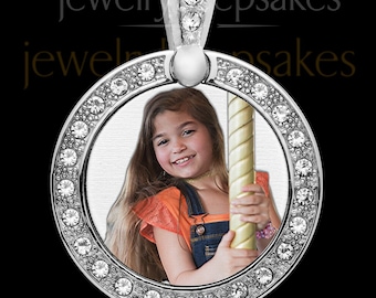 Photo Engraved Full Color Gem Circle Necklace