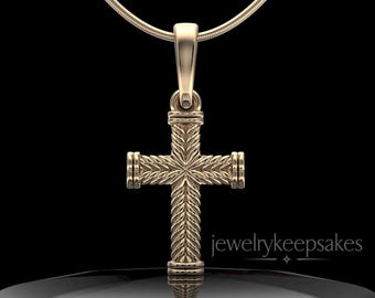 14K Gold Braided Cross Permanently Sealed Cremation Necklace