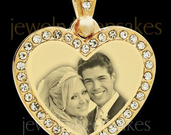 Photo Engraved Gold Plated Gem Heart Necklace