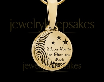 Fingerprint Necklace Gold, Moon & Back Fingerprint Engraved Jewelry, Gold Fingerprint Necklace Jewelry, Personalized Gift, Gold Moon Jewelry