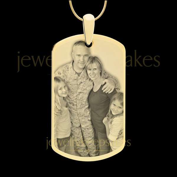 Photo Engraved Gold Plated Dog Tag Necklace