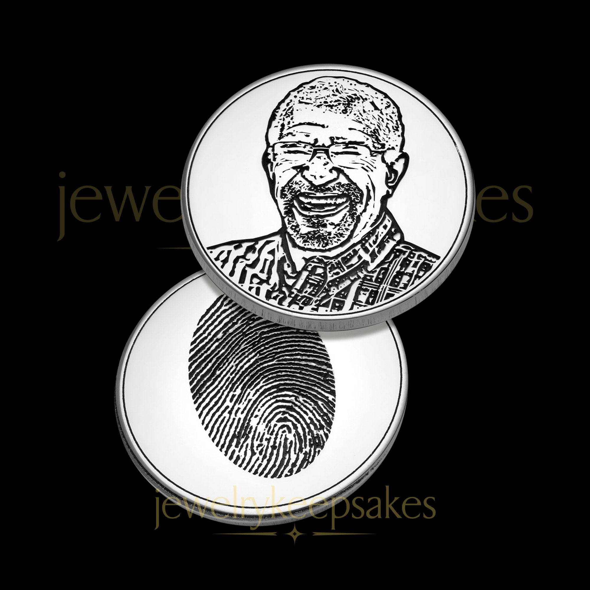 Silver Coin Picture, Coin Photo In Silver, Coins Silver Fingerprint, Fingerprint Coin Silver, 1oz Silver Coin With Photo