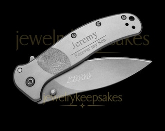 Fingerprint Pocket Knife by Jewelry Keepsakes • Engraved Thumbprint Knife • Memorial Gift for Dad • Personalized Gift for Him