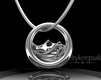 Silver Cremation Ashes In Jewelry, Custom Mountain Ashes In Jewelry Silver, Waterproof Ashes Jewelry, Silver Waterproof Mountain Necklace