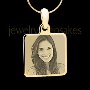 Photo Engraved Gold Plated Square Necklace