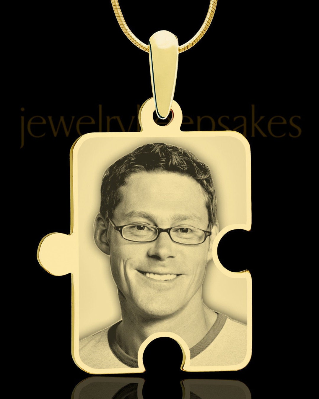 Photo Engraved Large Puzzle Pendant Gold Plated Etsy
