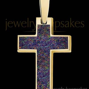 Cremation Ashes Jewelry Gold, Gold Custom Ashes In Jewelry Black Blaze Opal Solaris Cross, Cremation Ashes Jewelry Necklace