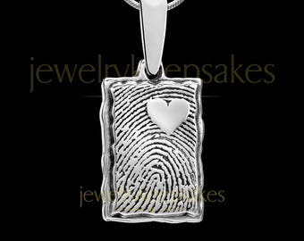 Silver Rectangle Fingerprint Necklace with Custom Engraving