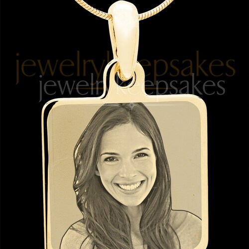 Gold Frame Photo Engraved Square Pendant Etsy
