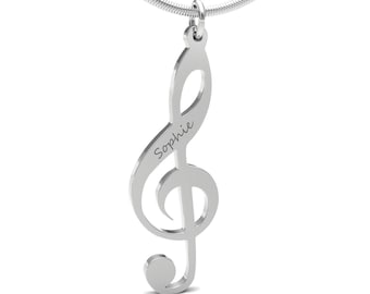 Personalized Treble Clef Necklace by Jewelry Keepsakes • Custom Name Music Note Pendant • Sterling Silver • Gift for Musician