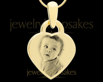 Photo Engraved Small Heart Pendant Gold Plated over Stainless