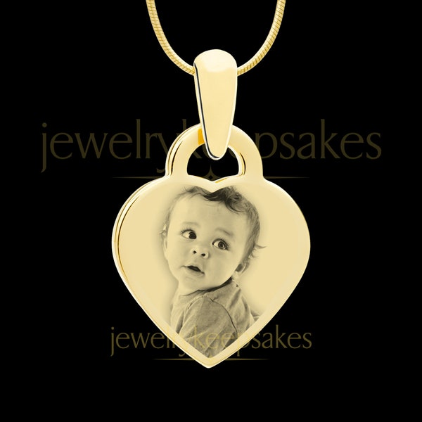 Photo Engraved Small Heart Pendant Gold Plated over Stainless