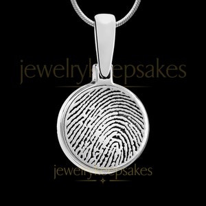 Fingerprint Necklace White Gold, Round Fingerprint Engraved Jewelry, White Gold Round Fingerprint Necklace Jewelry, Round Personalized Gift