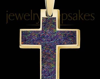 Gold Blaze Opal Solaris Cross Permanently Sealed Cremation Necklace