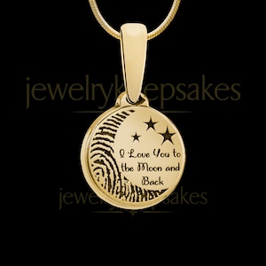 Fingerprint Necklace 14K Gold, Moon & Back Fingerprint Engraved Jewelry, Gold Fingerprint Necklace Jewelry, 14K Gold Personalized Gift