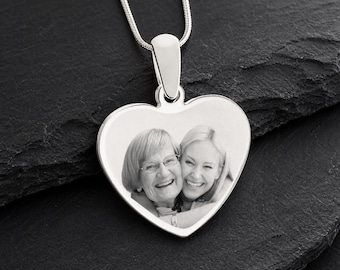 Personalized Photo Heart Necklace, Custom Picture Necklace, Memorial Jewelry Gift, Engraved Photo Pendant, Keepsake Necklace, Gift for Her