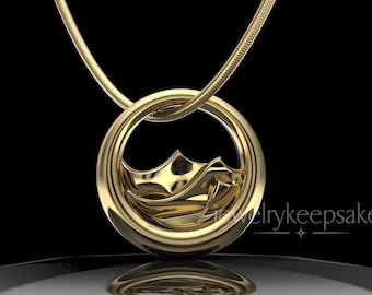 Gold Cremation Ashes In Jewelry, Custom Mountain Ashes In Jewelry Gold, Waterproof Ashes Jewelry, Gold Waterproof Mountain Necklace