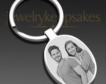 Photo Engraved Stainless Oval Keychain