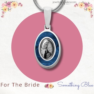 Silber Braut Schmuck Foto Oval - Geschenke für Brautjungfer - Silberhochzeitsschmuck - etwas Blaues Hochzeit - personalisierte Brautjungfern Geschenke