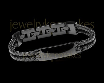 Custom Engraved Black Remember Me Cremation Bracelet with Engraved Handwriting or Fingerprint