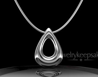 14K White Gold Teardrop Permanently Sealed Cremation Necklace