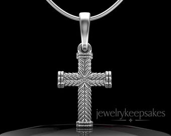 14K White Gold Braided Cross Permanently Sealed Cremation Necklace