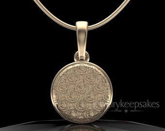 14K Gold Patterned Round Permanently Sealed Cremation Necklace