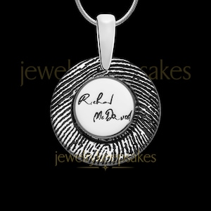 Fingerprint Signature Necklace White Gold, Round Signature Fingerprint Engraved Jewelry, 14K Round Signature Fingerprint Necklace Jewelry