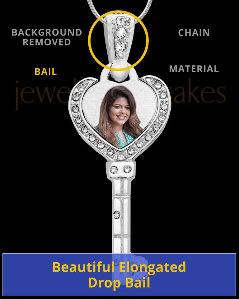 Photo Engraved Full Color Gem Key Heart Necklace Etsy