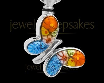 Colorful Fly Away Butterfly Cremation Necklace by Jewelry Keepsakes • Urn Necklace for Ashes • Memorial Jewelry • Sympathy Gift