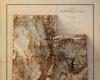 Topographical Map Of Utah Utah Topographic Map | Etsy