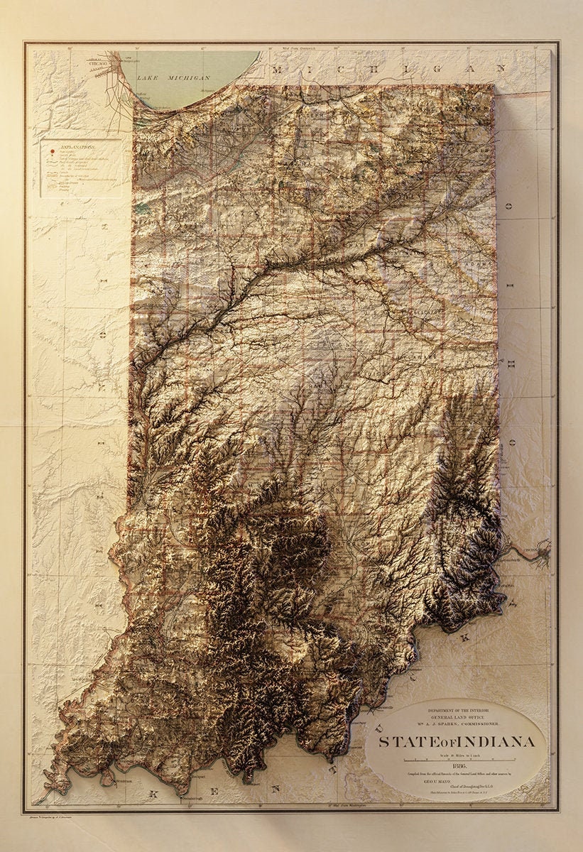 Indiana Topography  Etsy