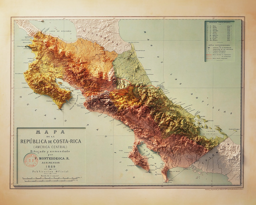 Costa Rica - Topography - Etsy