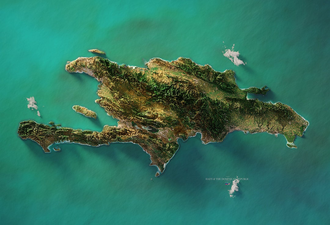 Hispaniola - Satellite - Etsy