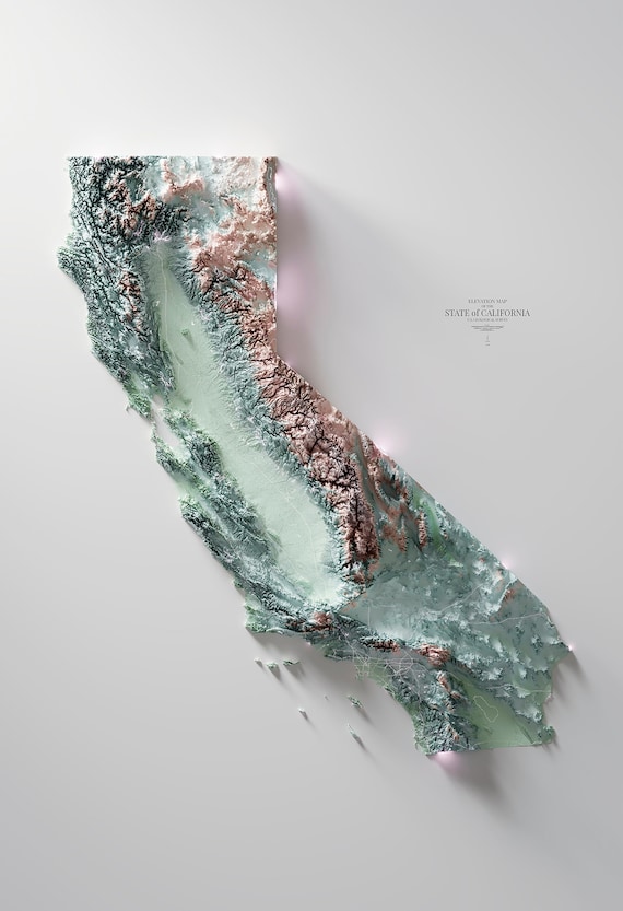 California Yosemite National Park Hypsometric tint 3