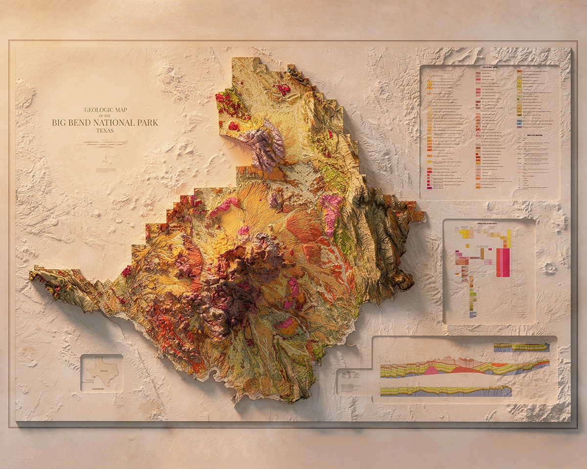 Big Bend National Park Topographic Map Big Bend National Park Texas Geology | Etsy Uk