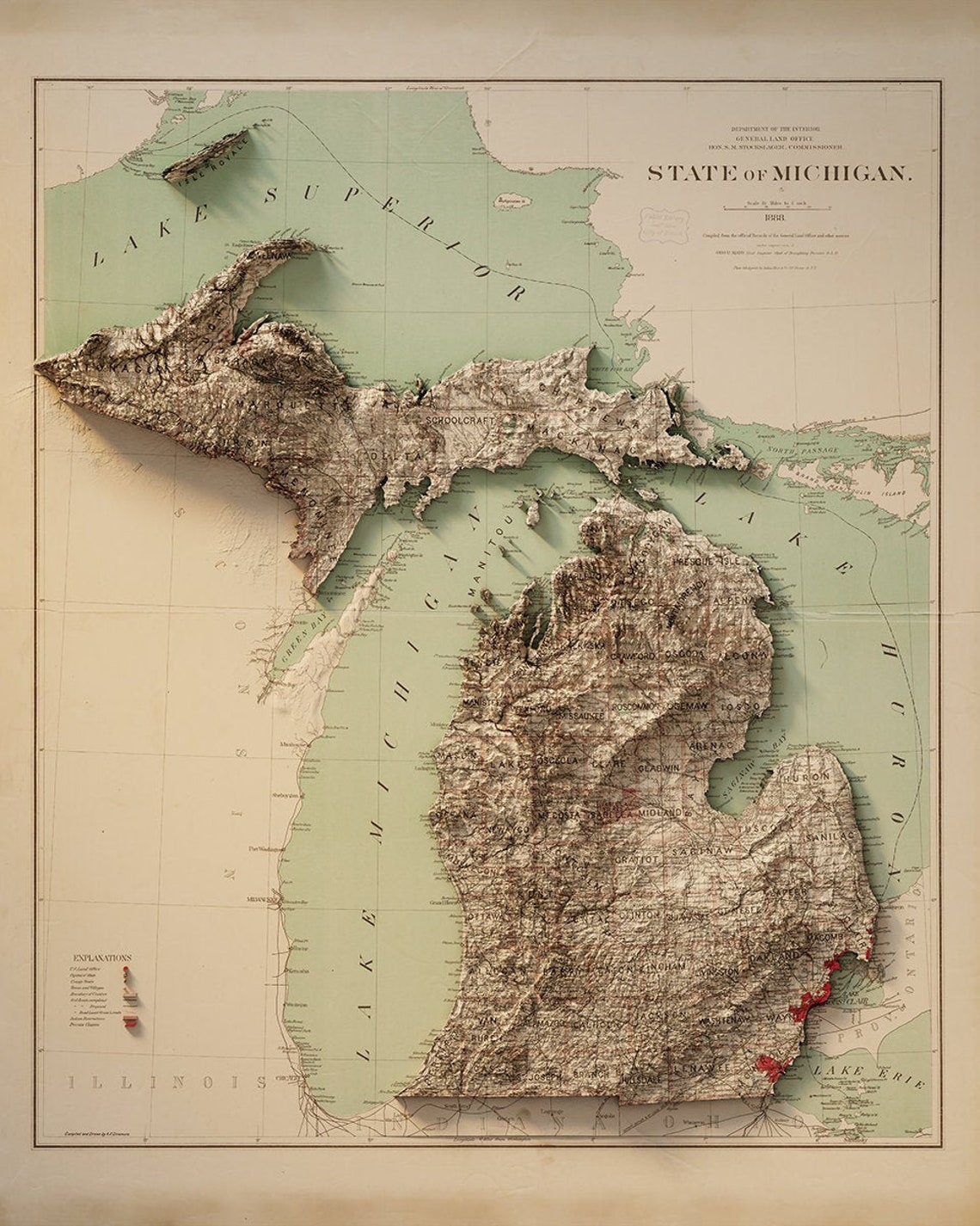 Michigan Topography Etsy