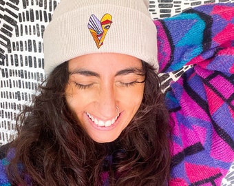 Gorro de invierno color blanco roto bordado a medida / Gorro de punto personalizado