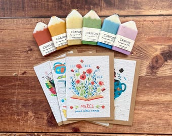 Plantable card, thank you teacher, and her choice of soap and pencil.