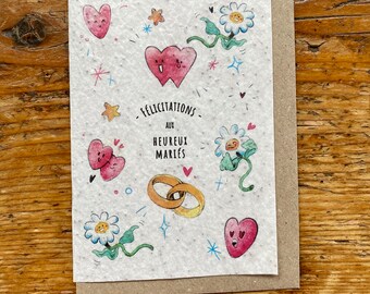 Carte à planter à graines " Félicitations aux heureux mariés " ensemencée coquelicot - mariage