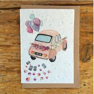 Carte à planter à graines " 2 CV des amoureux " ensemencée fleurs des champs - mariage