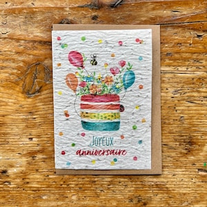 Carte à planter " Joyeux anniversaire gâteau " ensemencée fleurs des champs
