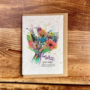Carte à planter "Merci bouquet" ensemencée graines de fleurs des champs maîtresse, atsem, nounou, AESH, maître