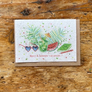 Carte ensemencée à planter  " merci et bonnes vacances !" Graines de menthe